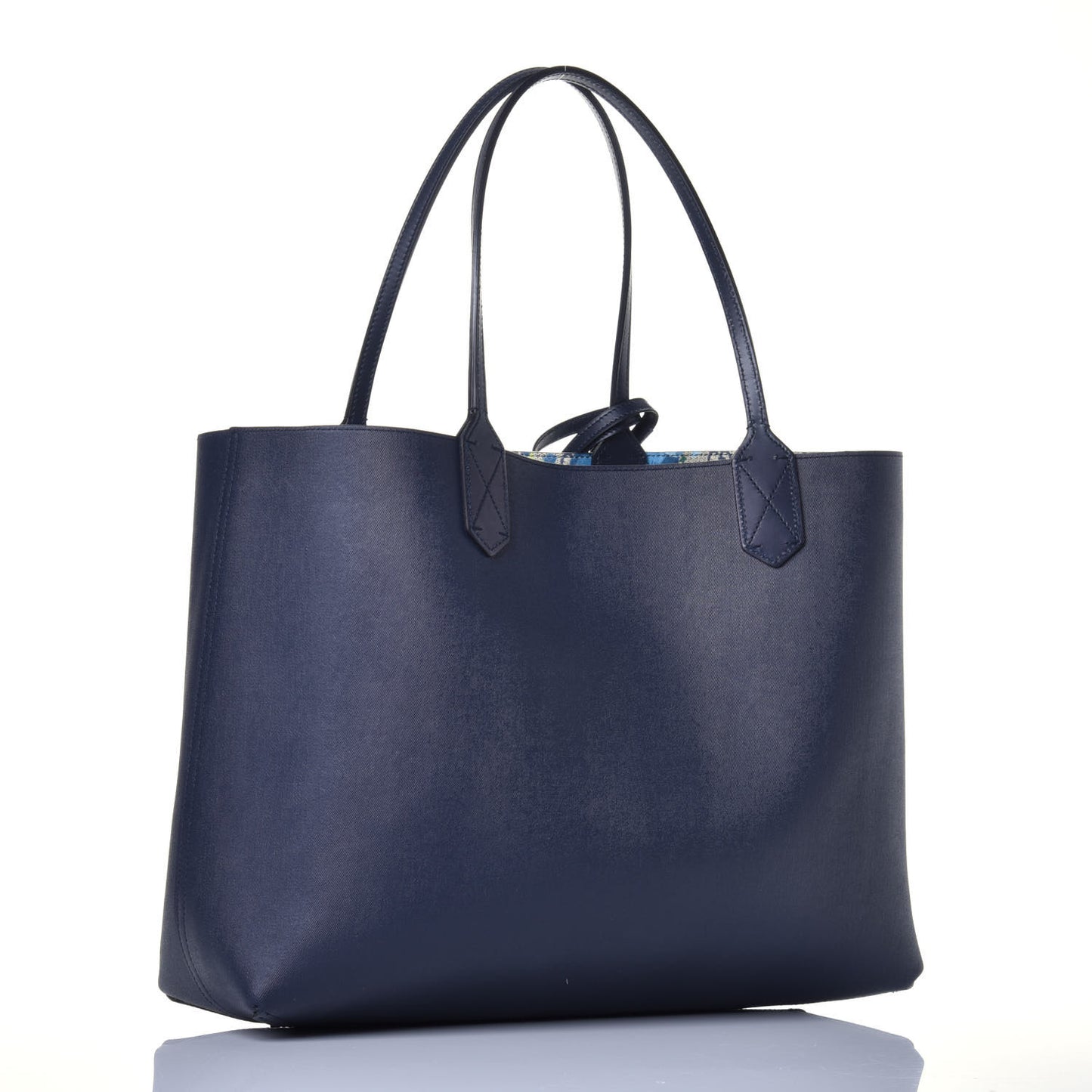 GG Supreme Monogram Blooms Medium Reversible Tote Beige Blue Navy