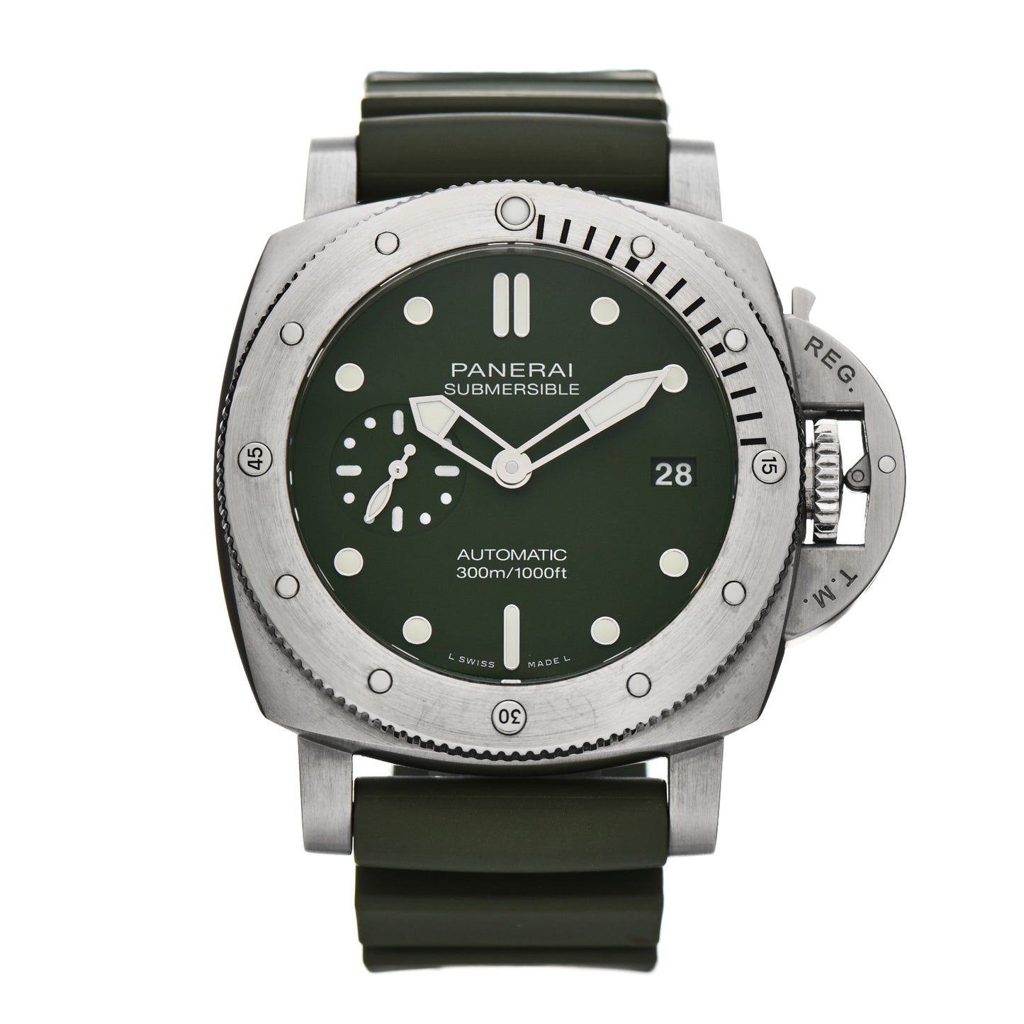 Stainless Steel Rubber 42mm Luminor Submersible Verde Militare Automatic Watch Green PAM01055