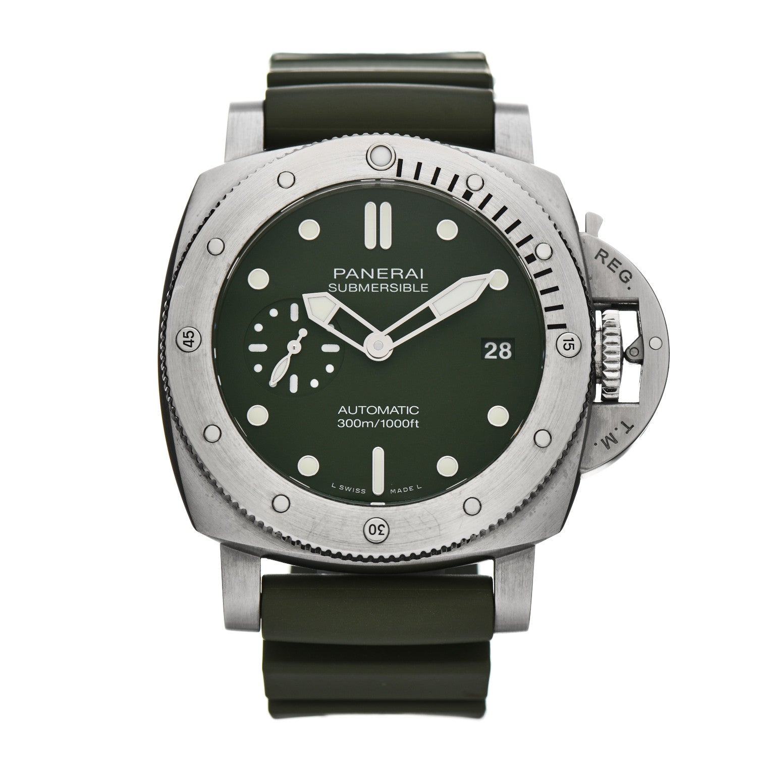 Panerai Stainless Steel Rubber 42mm Luminor Submersible Verde Militare Automatic Watch Green PAM01055 1 of 5