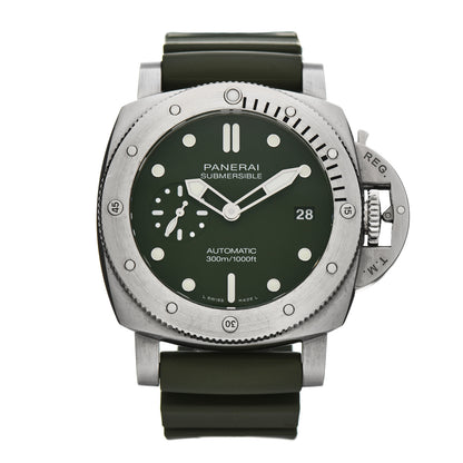 Panerai Stainless Steel Rubber 42mm Luminor Submersible Verde Militare Automatic Watch Green PAM01055 1 of 5