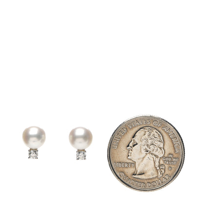 Tiffany 18K White Gold Diamond Akoya Pearl 7-7.5mm Signature Earrings 2 of 5