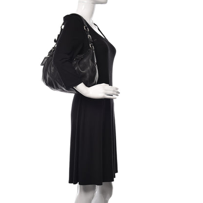 Prada Soft Calf Pleated Hobo Black 2 of 10