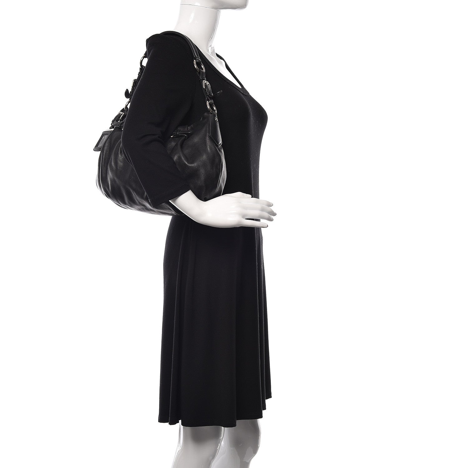 Prada Soft Calf Pleated Hobo Black 2 of 10