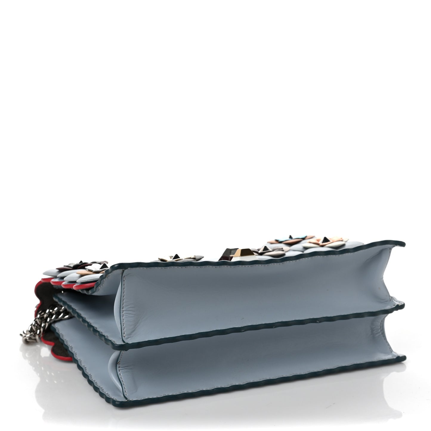 Vitello Liberty Lucido Flowerland Scalloped Studded Kan I Shoulder Bag Azzurro Polvere Multicolor