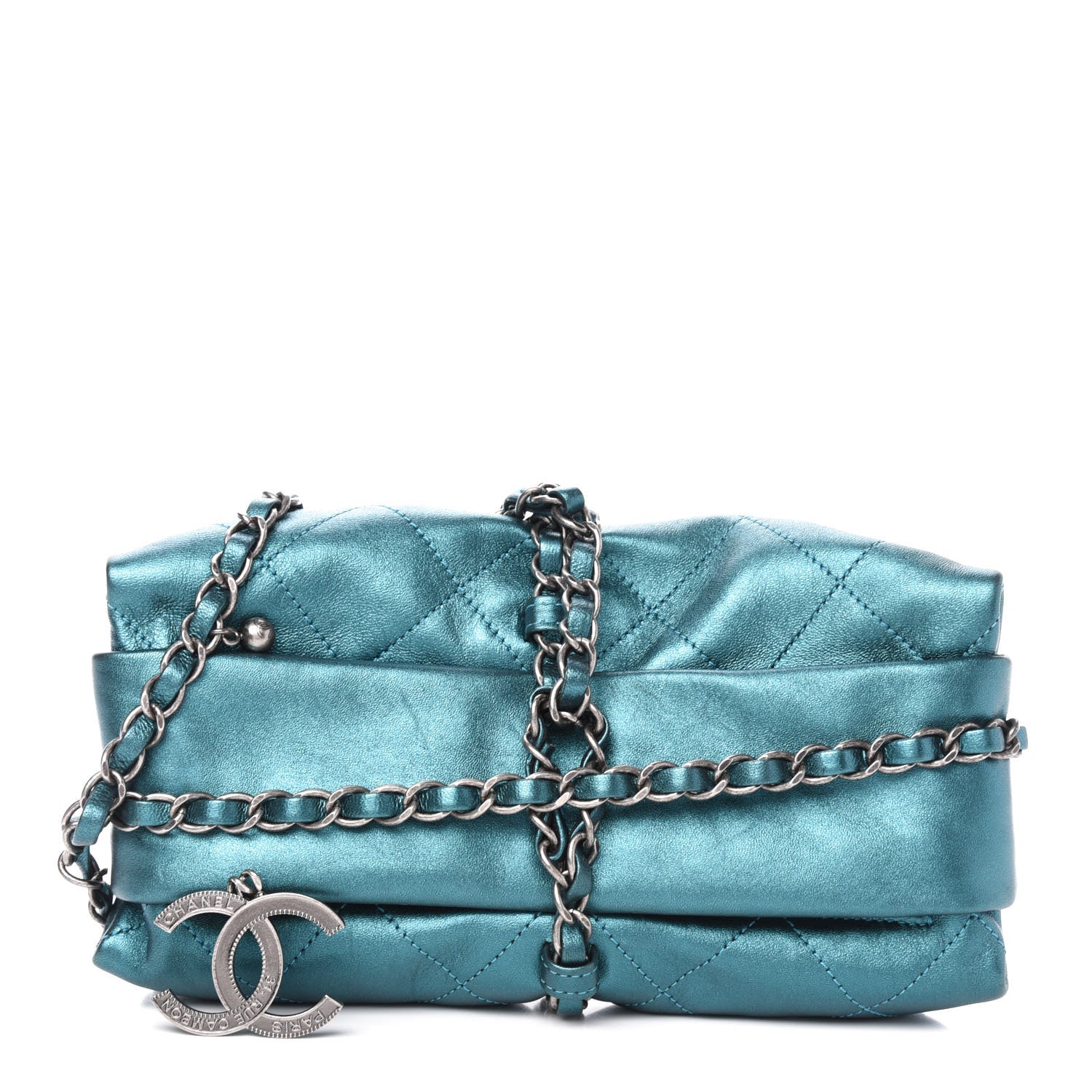 Chanel Metallic Calfskin Quilted Baluchon Turquoise 1 of 12