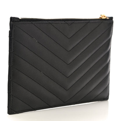 Saint Laurent Grain De Poudre Chevron Monogram Bill Pouch Black 3 of 10