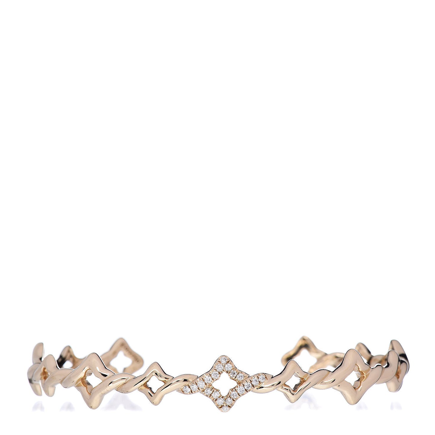 18K Yellow Gold Diamond Venetian Quatrefoil Single Row Cuff Bracelet