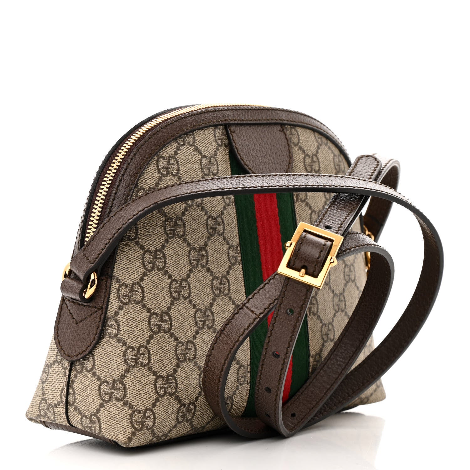 Gucci GG Supreme Monogram Textured Dollar Calfskin Web Small Ophidia Dome Shoulder Bag Beige Ebony New Acero 3 of 10