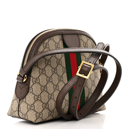 Gucci GG Supreme Monogram Textured Dollar Calfskin Web Small Ophidia Dome Shoulder Bag Beige Ebony New Acero 3 of 10