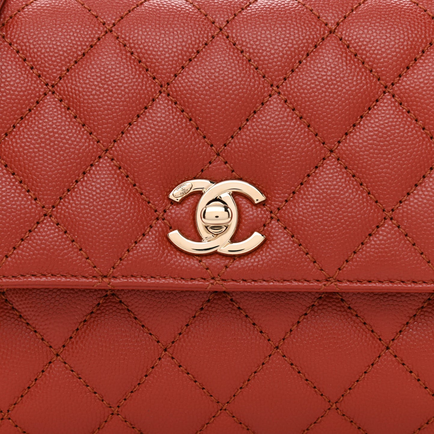 Caviar Quilted Mini Coco Handle Flap Dark Orange