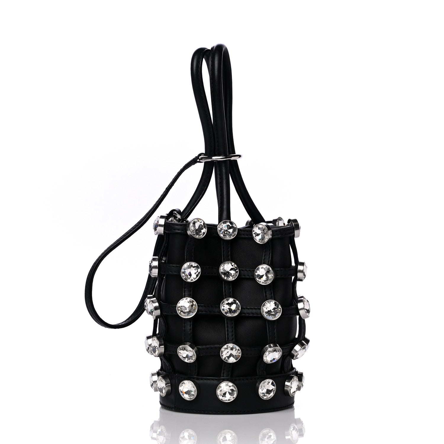 Alexander Wang Calfskin Crystal Embellished Roxy Mini Bucket Bag Black 3 of 11