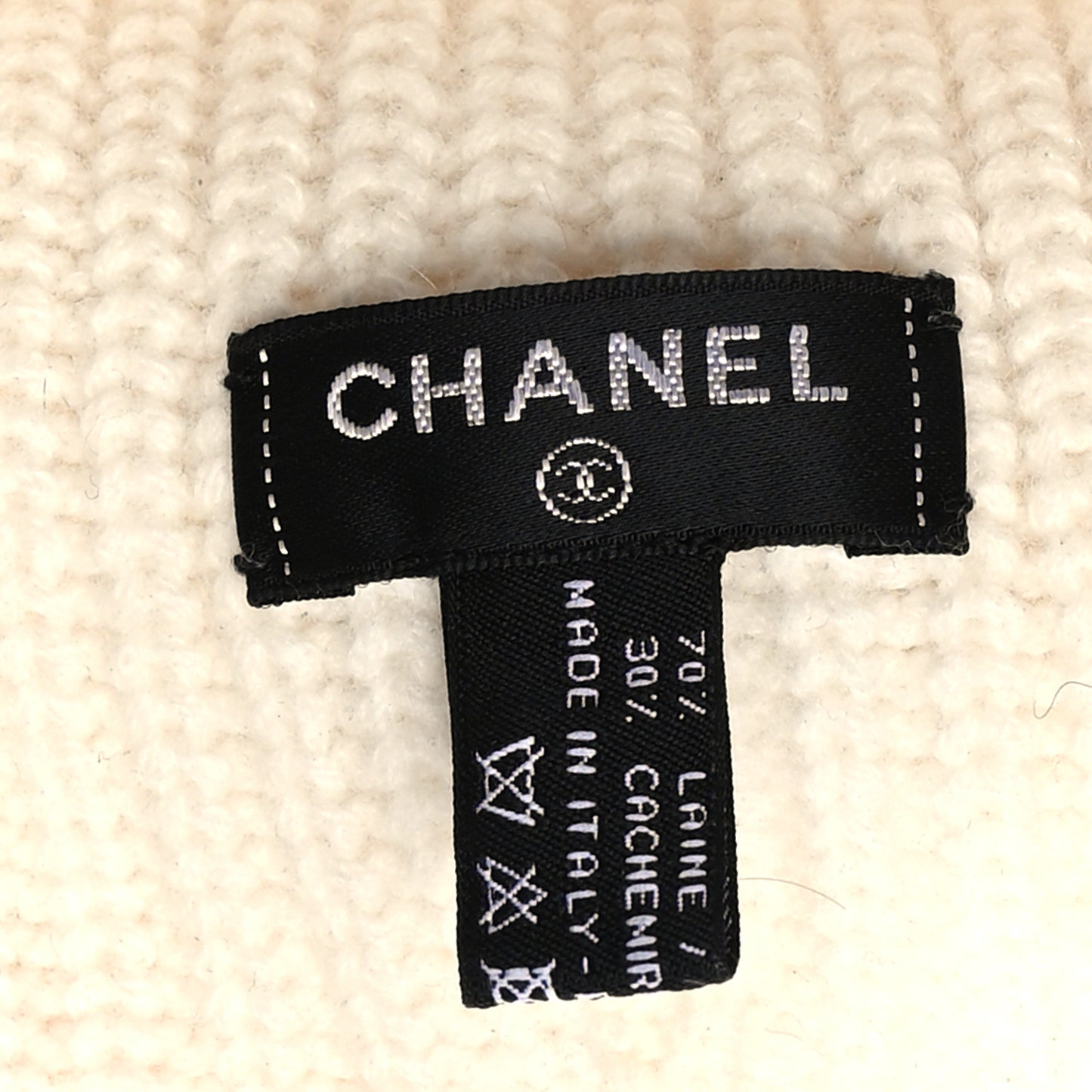 Wool Cashmere CC Beanie Hat White Black