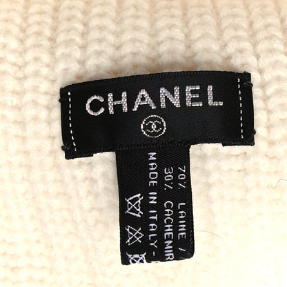 Chanel Wool Cashmere CC Beanie Hat White Black 5 of 7
