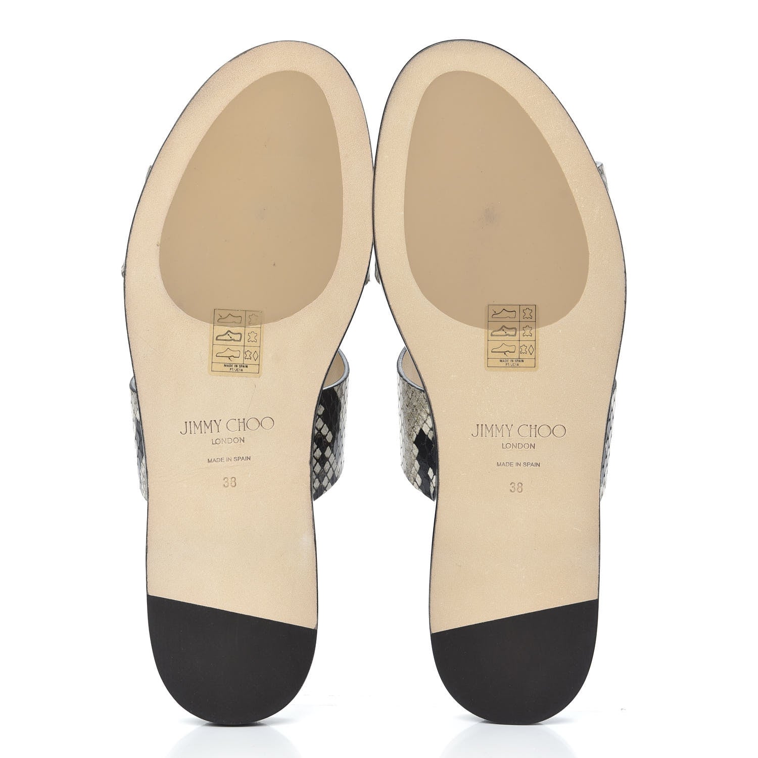 Jimmy Choo Calfskin Snake Print Atia Flat Sandals 38 Natural 5 of 9