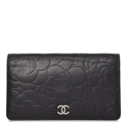 Chanel Lambskin Camellia Embossed Yen Wallet Black 1 of 15