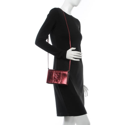 Saint Laurent Metallic Snakeskin Monogram Toy Kate Strap Wallet Cherry 2 of 7
