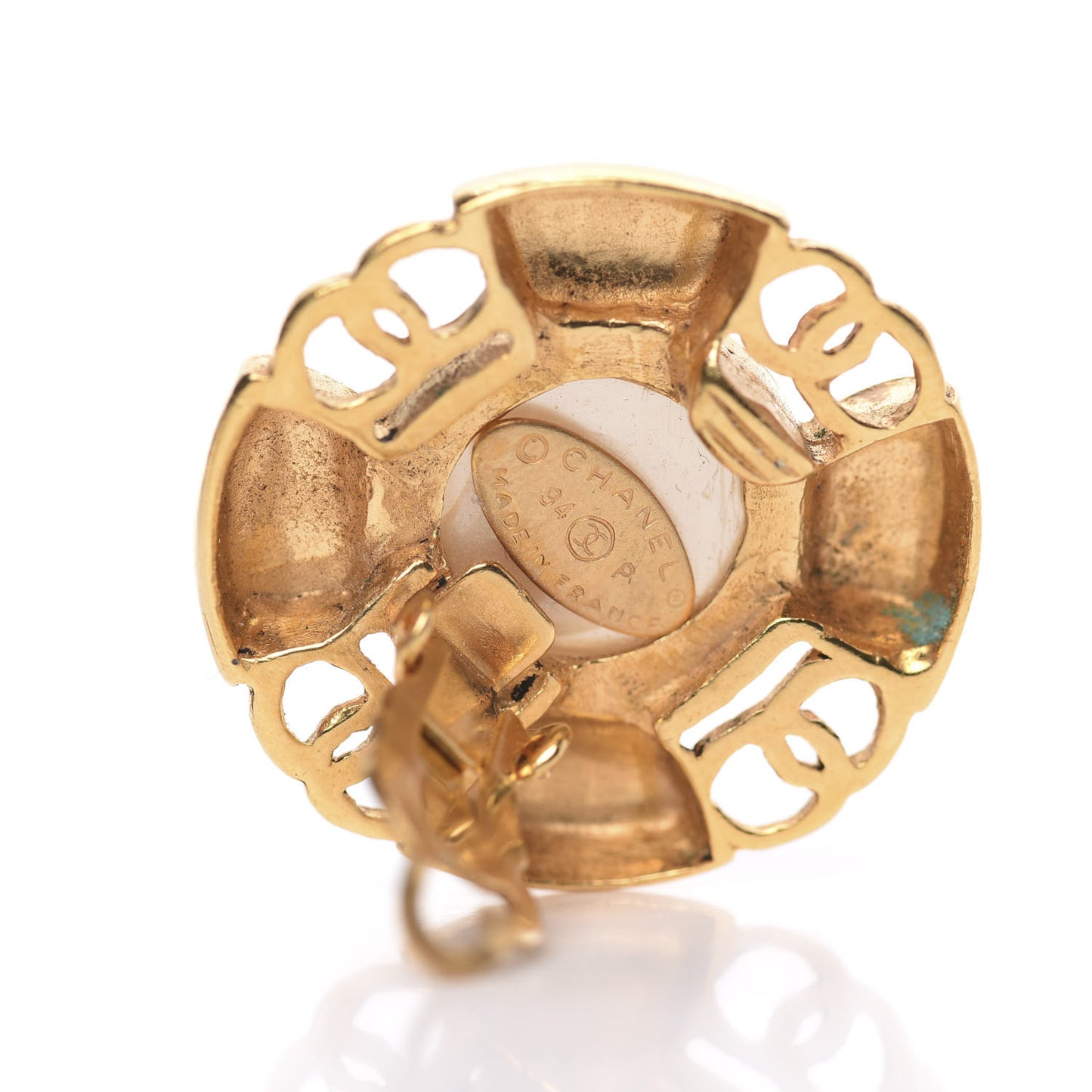 Pearl CC Clip On Earrings Gold