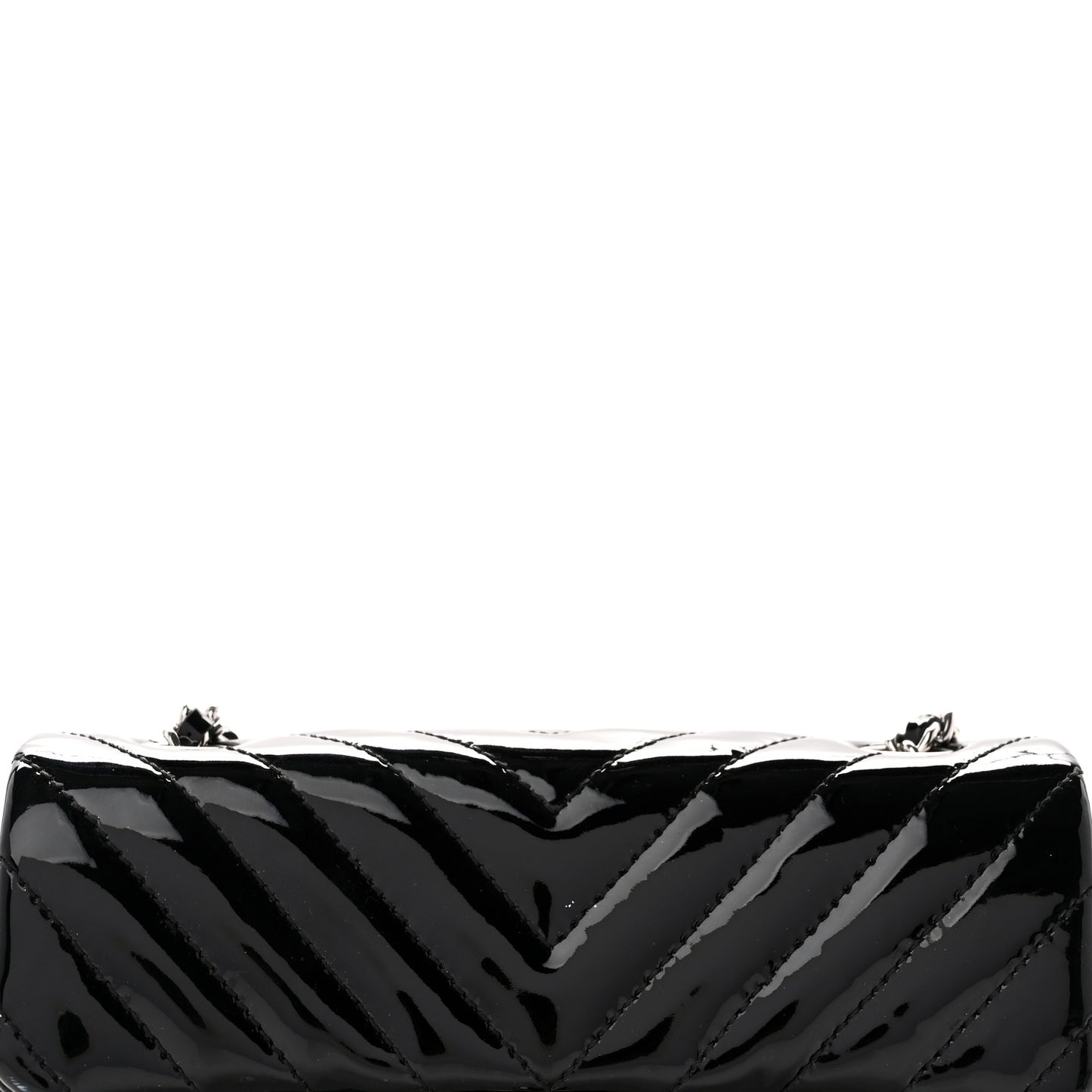 Patent Calfskin Chevron Quilted Extra Mini Flap Black