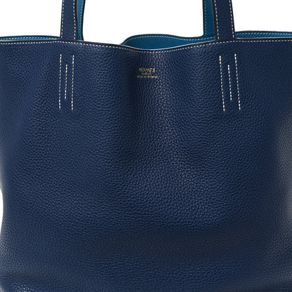 Hermes Taurillon Clemence Double Sens 36 Reversible Tote Deep Bleu Vert Bosphere 15 of 17