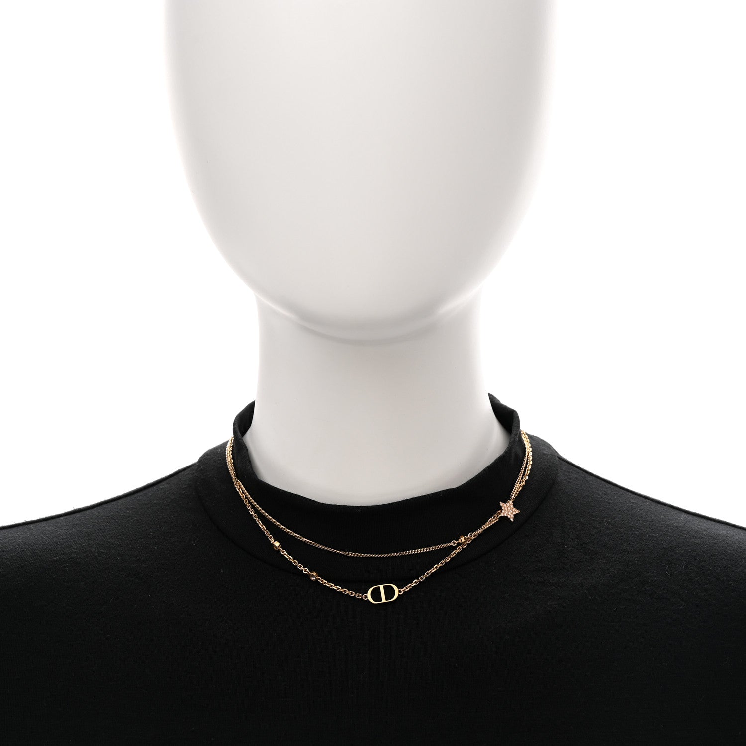 Christian Dior Metal Crystal Petit CD Double Necklace Gold 1777350