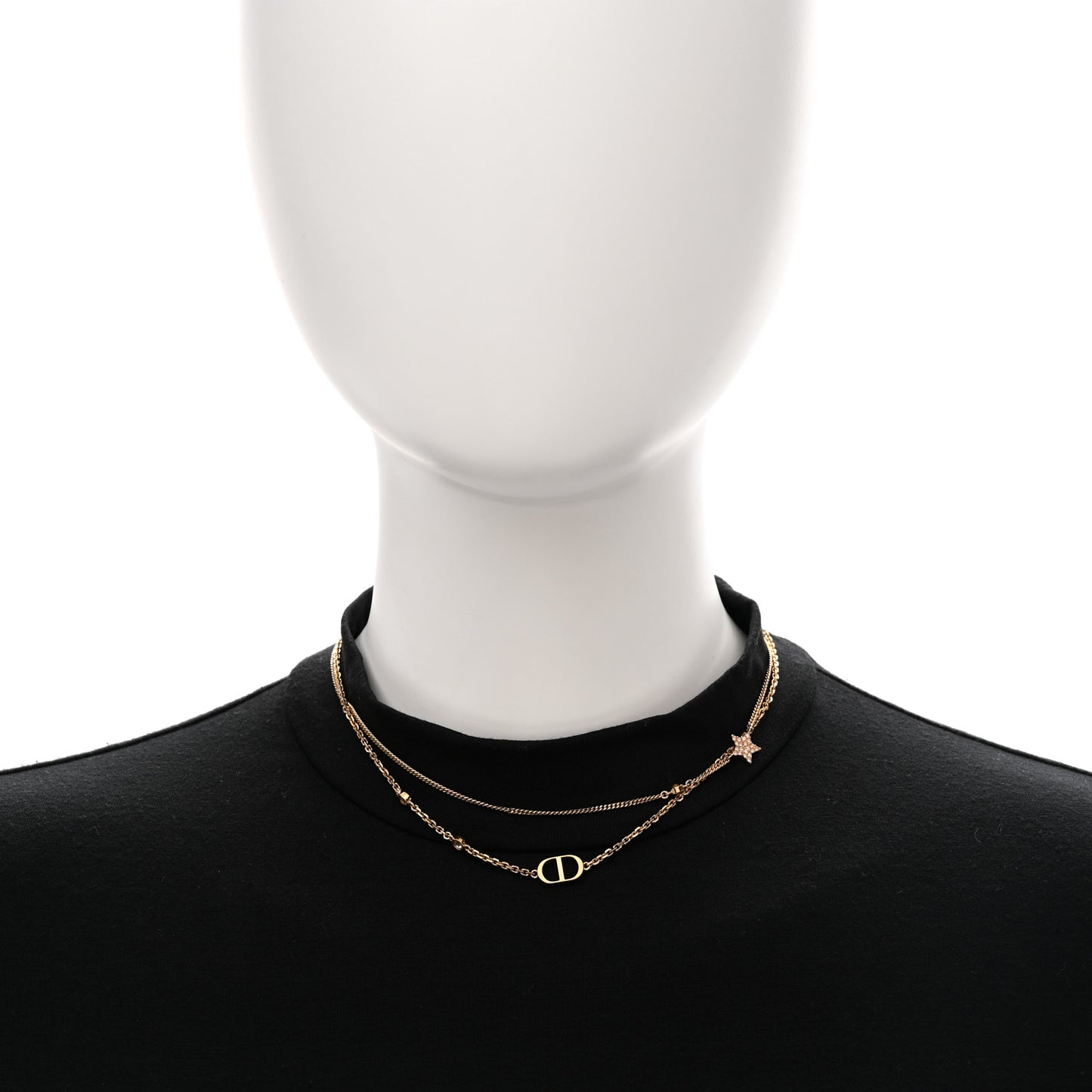 Metal Crystal Petit CD Double Necklace Gold