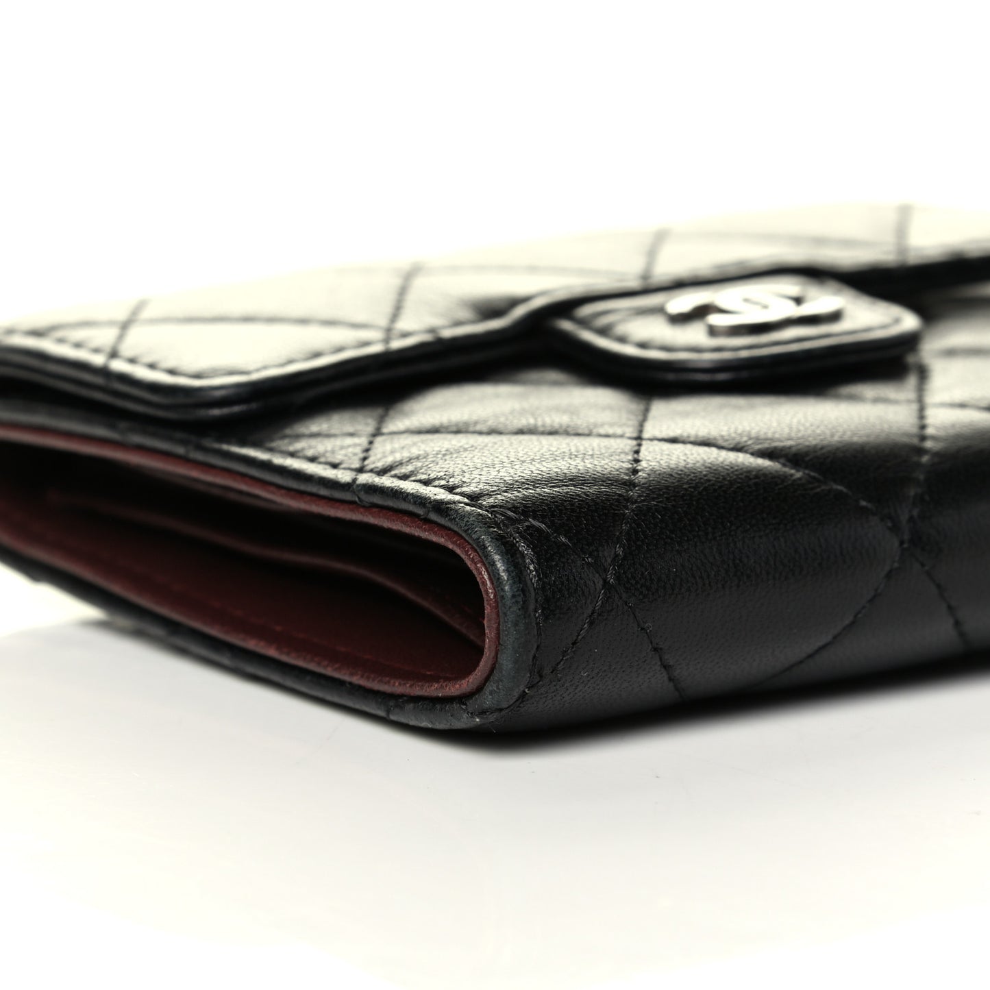 Lambskin Quilted Compact Flap Wallet Black