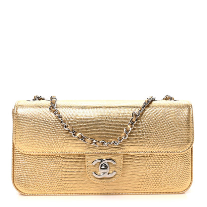 Chanel Metallic Calfskin Lizard Embossed Small East West Flap Gold 1 of 10