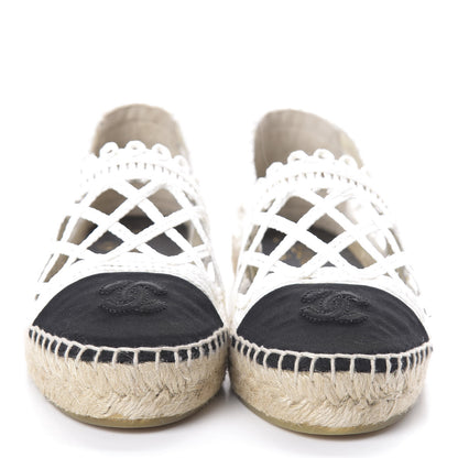 Chanel Woven Fabric Grosgrain CC Espadrilles 38 White Black 2 of 7