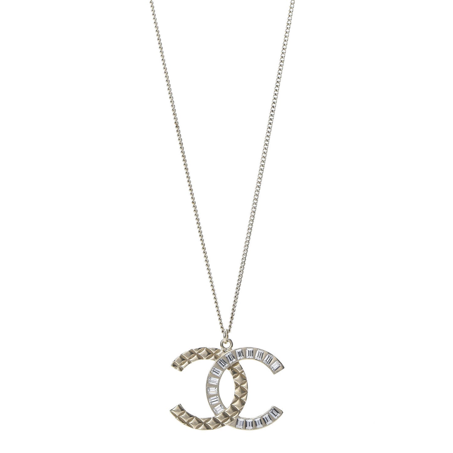 Baguette Crystal Quilted CC Pendant Necklace Gold