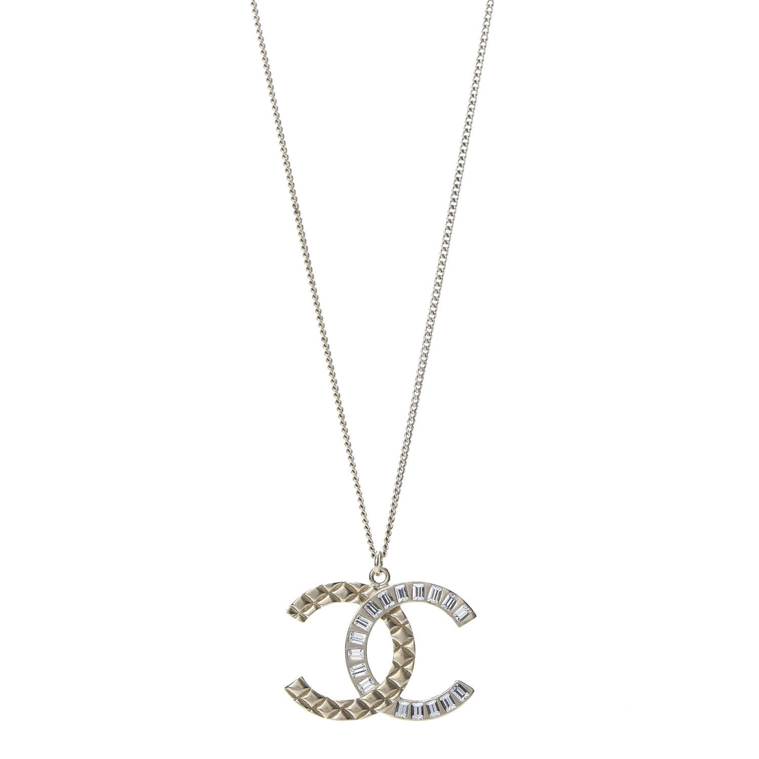 Chanel Baguette Crystal Quilted CC Pendant Necklace Gold 1 of 6