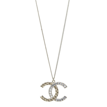 Chanel Baguette Crystal Quilted CC Pendant Necklace Gold 1 of 6