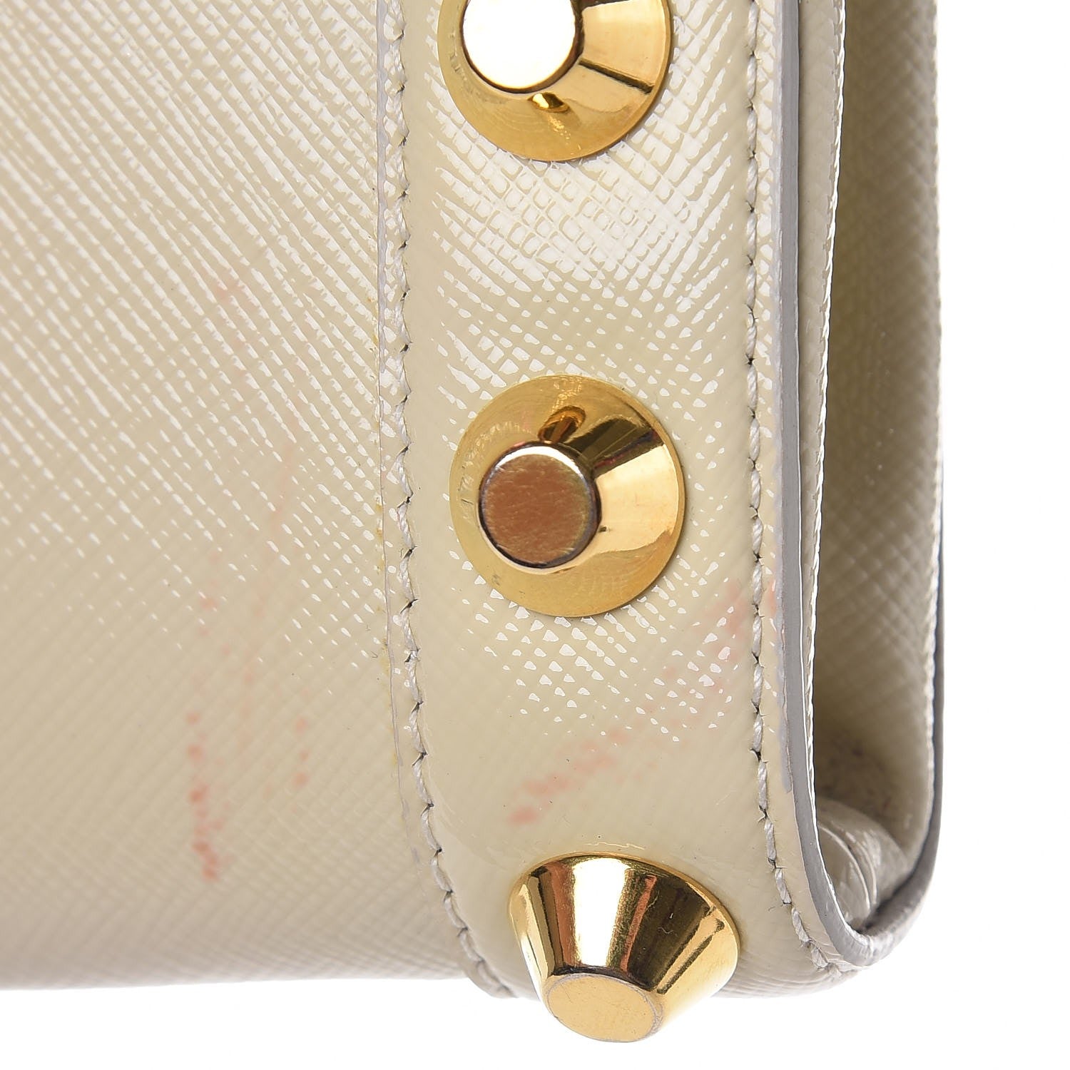 Prada Saffiano Vernice Studded Clutch Talco 19 of 19