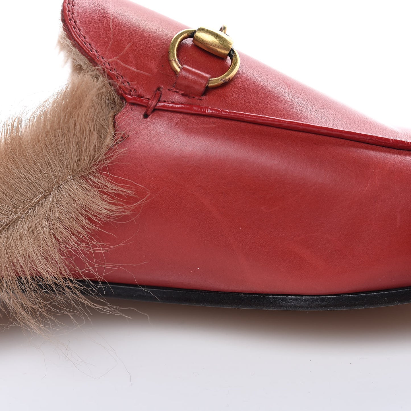 Betis Glamour Calfskin Fur Womens Princetown Slippers 38 Hibiscus Red Naturale