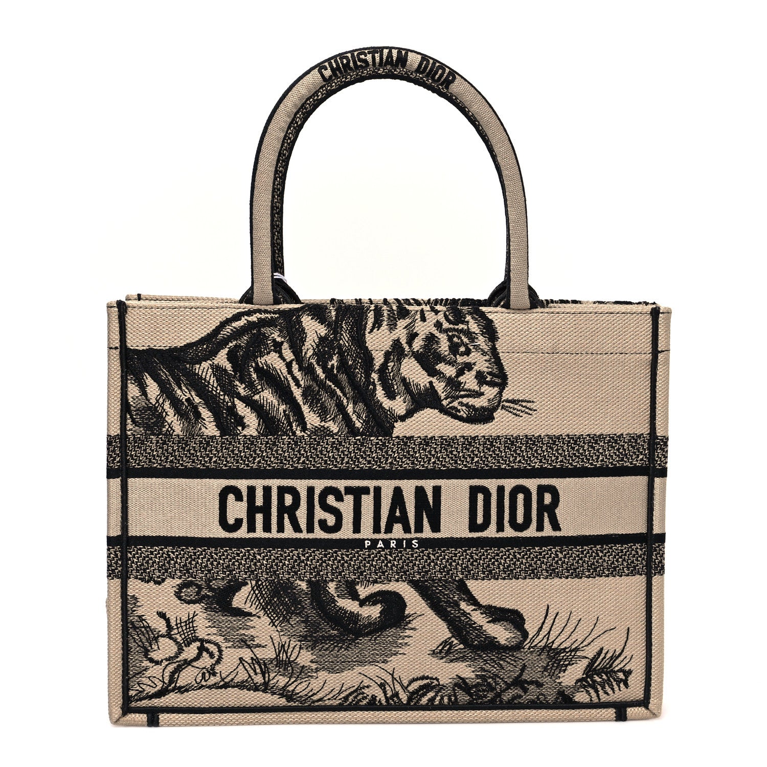 Christian Dior Canvas Embroidered Medium Book Tote Brown Black 1 of 8