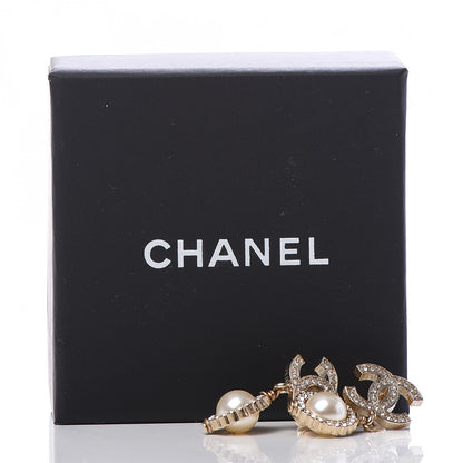Chanel Crystal Pearl CC Drop Earrings Gold 5 of 5