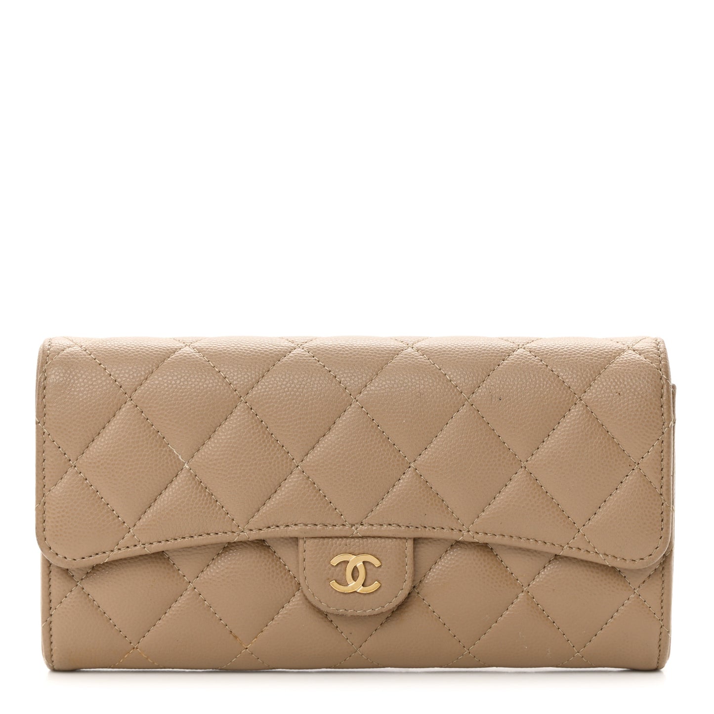Caviar Quilted Long Flap Wallet Beige