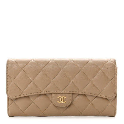 Chanel Caviar Quilted Long Flap Wallet Beige 1 of 15