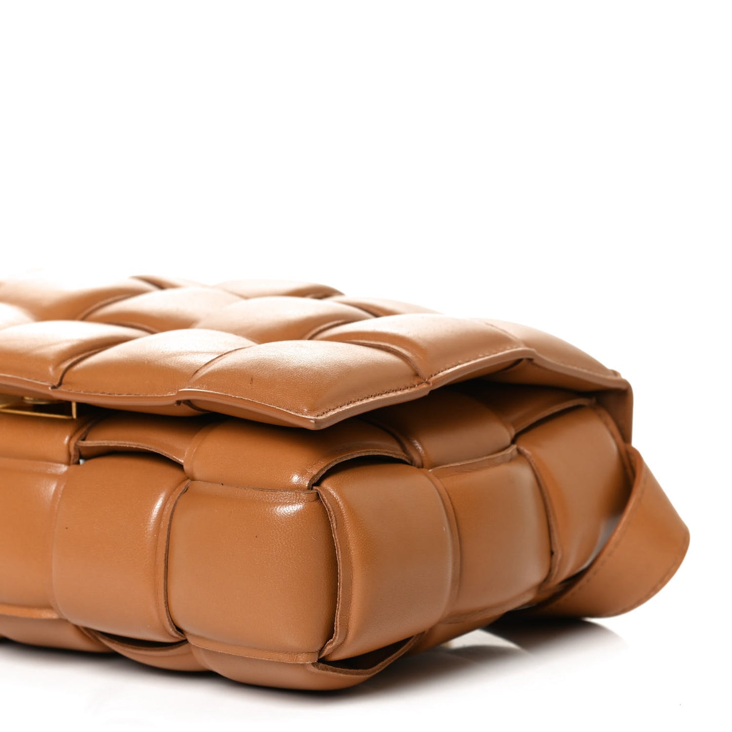 Nappa Maxi Intreccio Padded Cassette Crossbody Bag Caramel