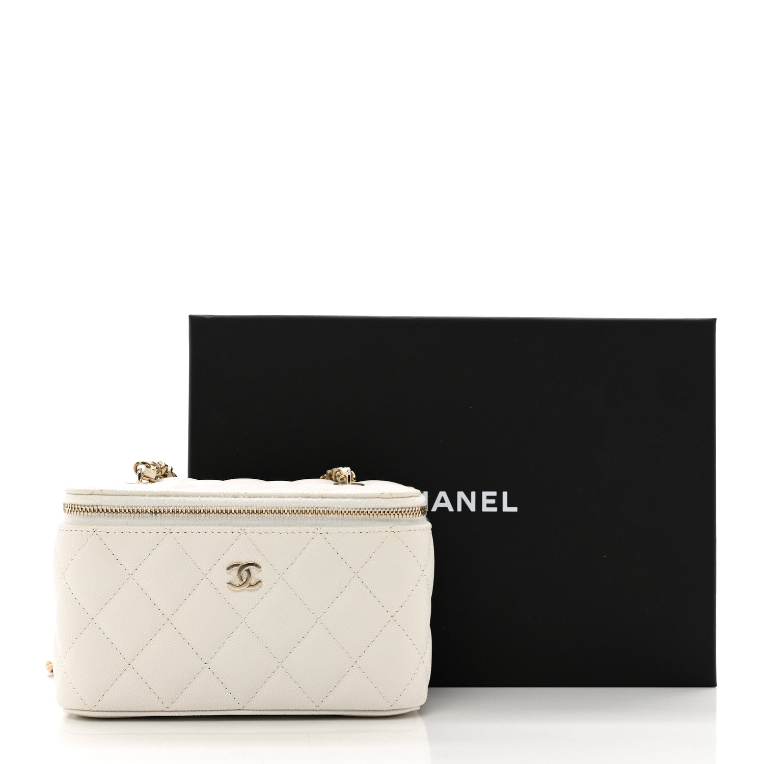 Chanel Caviar Quilted Small Vanity Case With Chain White 10 of 11