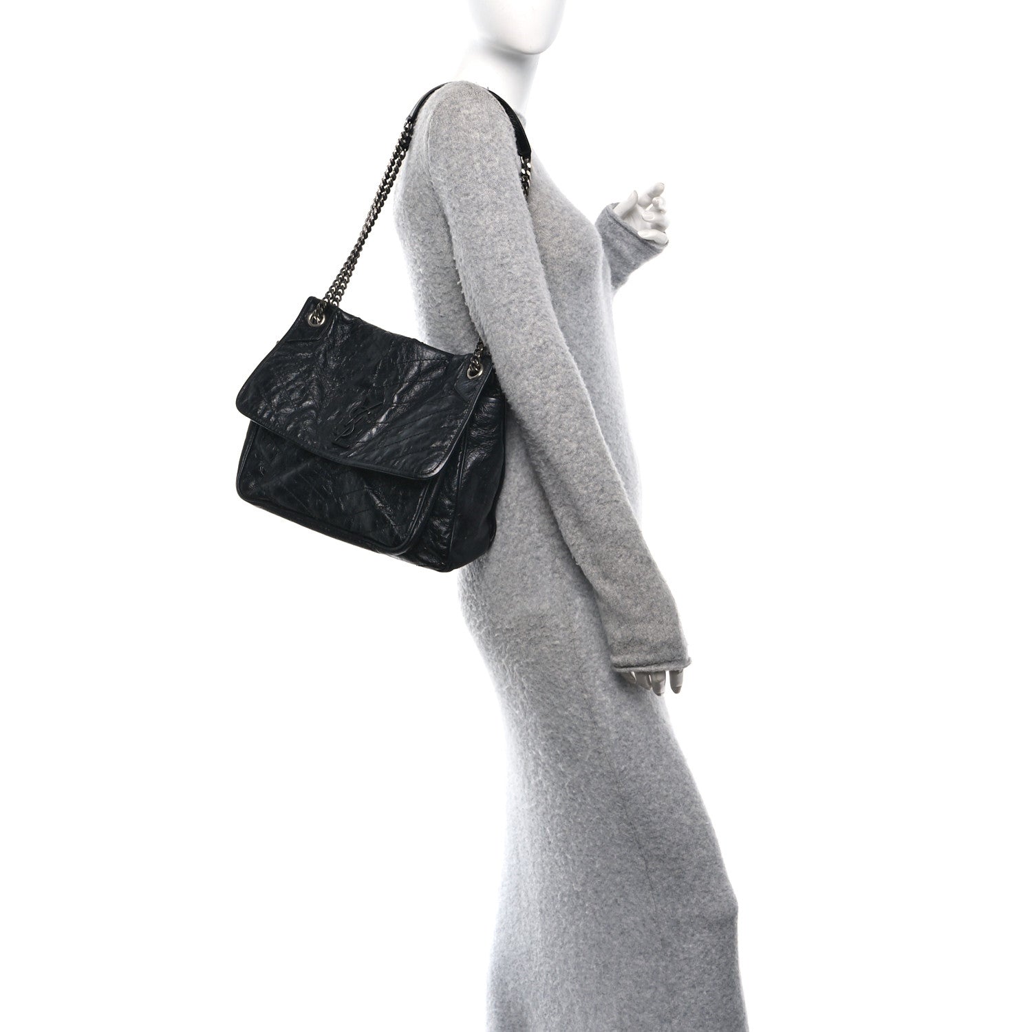 Saint Laurent Crinkled Calfskin Matelasse Monogram Large Niki Chain Satchel Black 2 of 11