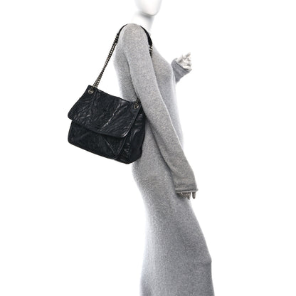 Saint Laurent Crinkled Calfskin Matelasse Monogram Large Niki Chain Satchel Black 2 of 11