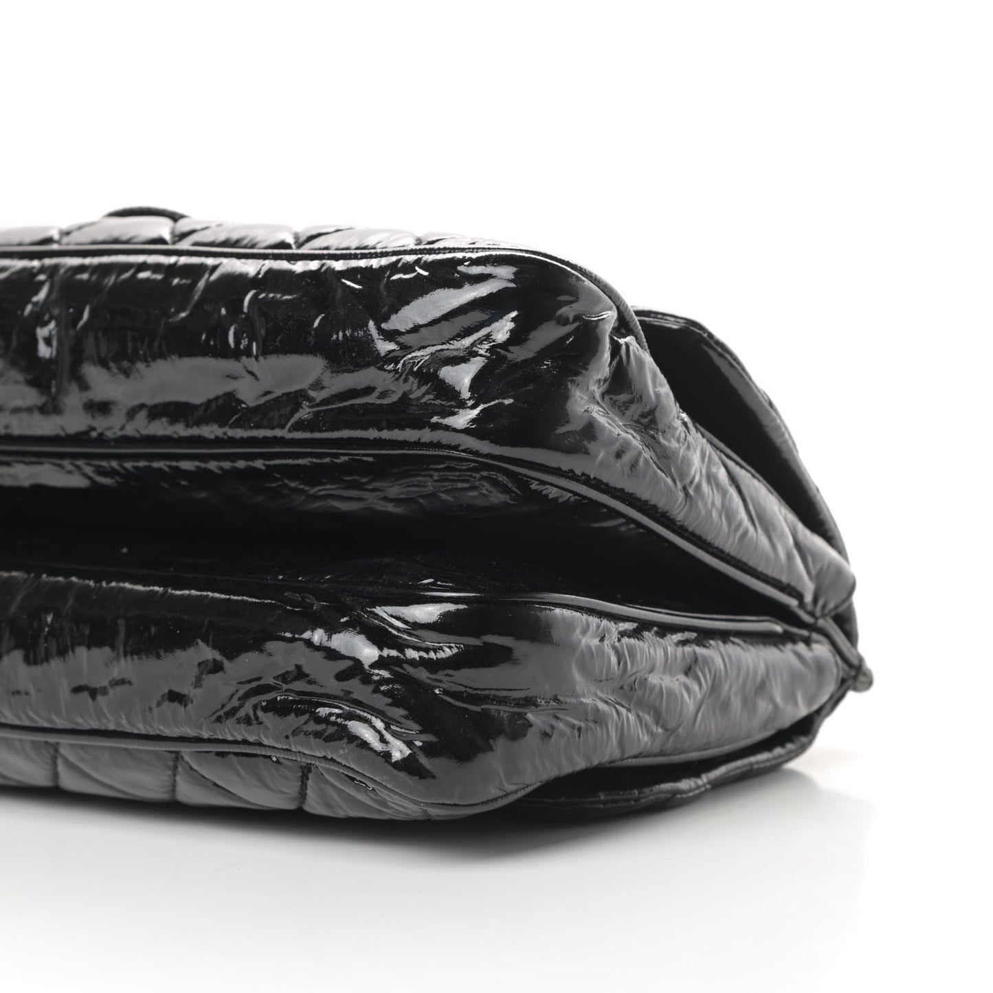 Patent Quilted Day Glo Flap Bag Black