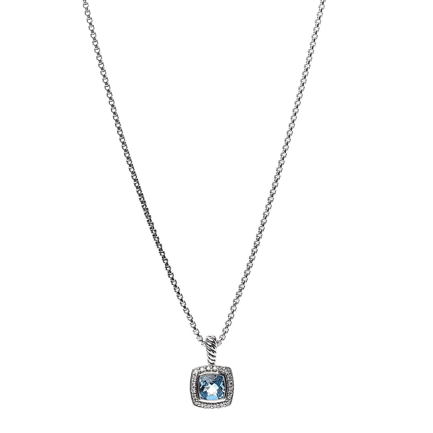 Sterling Silver Diamond Blue Topaz 7mm Petite Albion Pendant Necklace