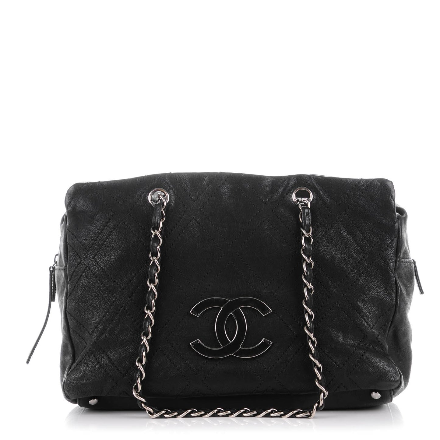 Calfskin Large Diamond Stitch Tote Black