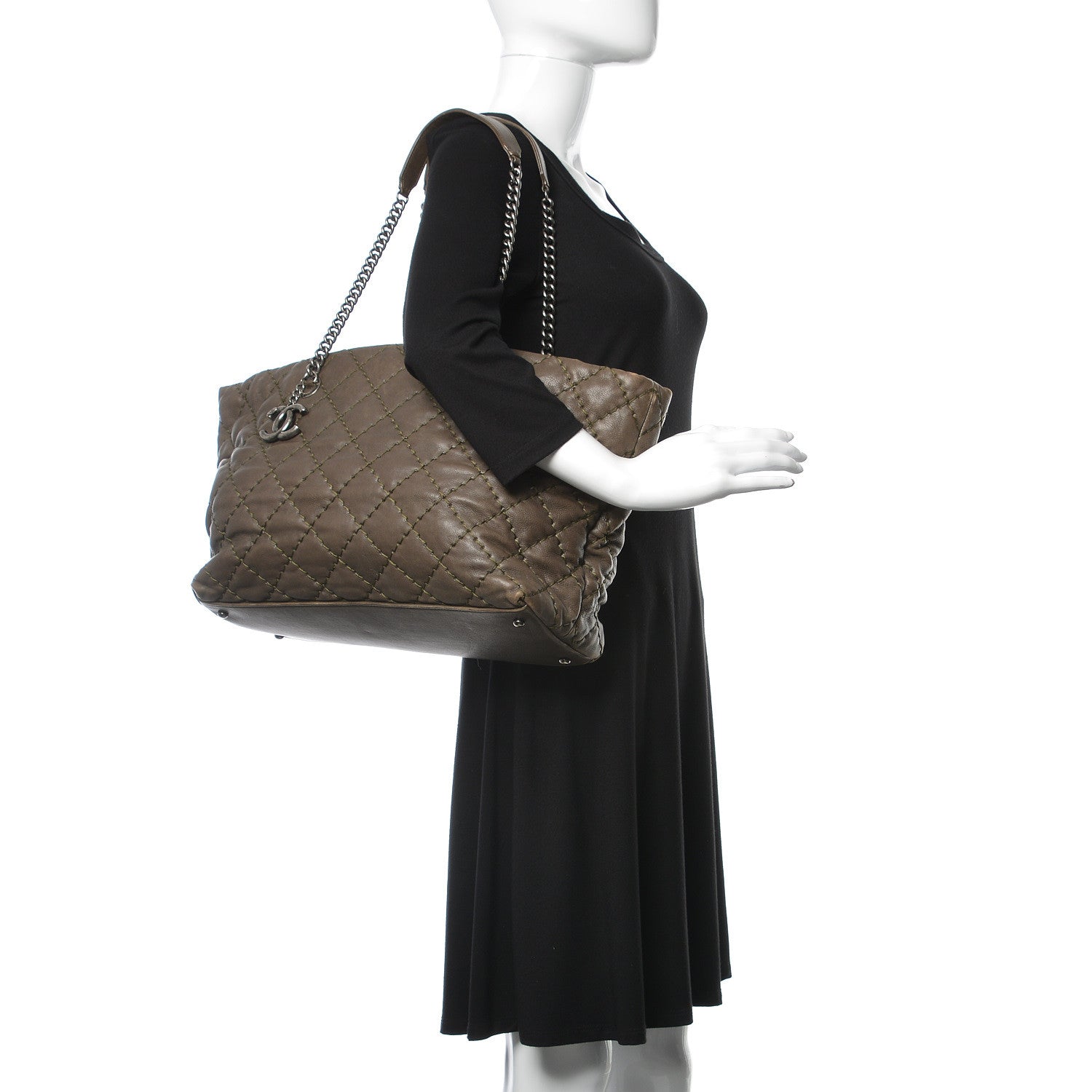 Chanel Calfskin Ultimate Stitch Shopping Tote Khaki 2 of 10