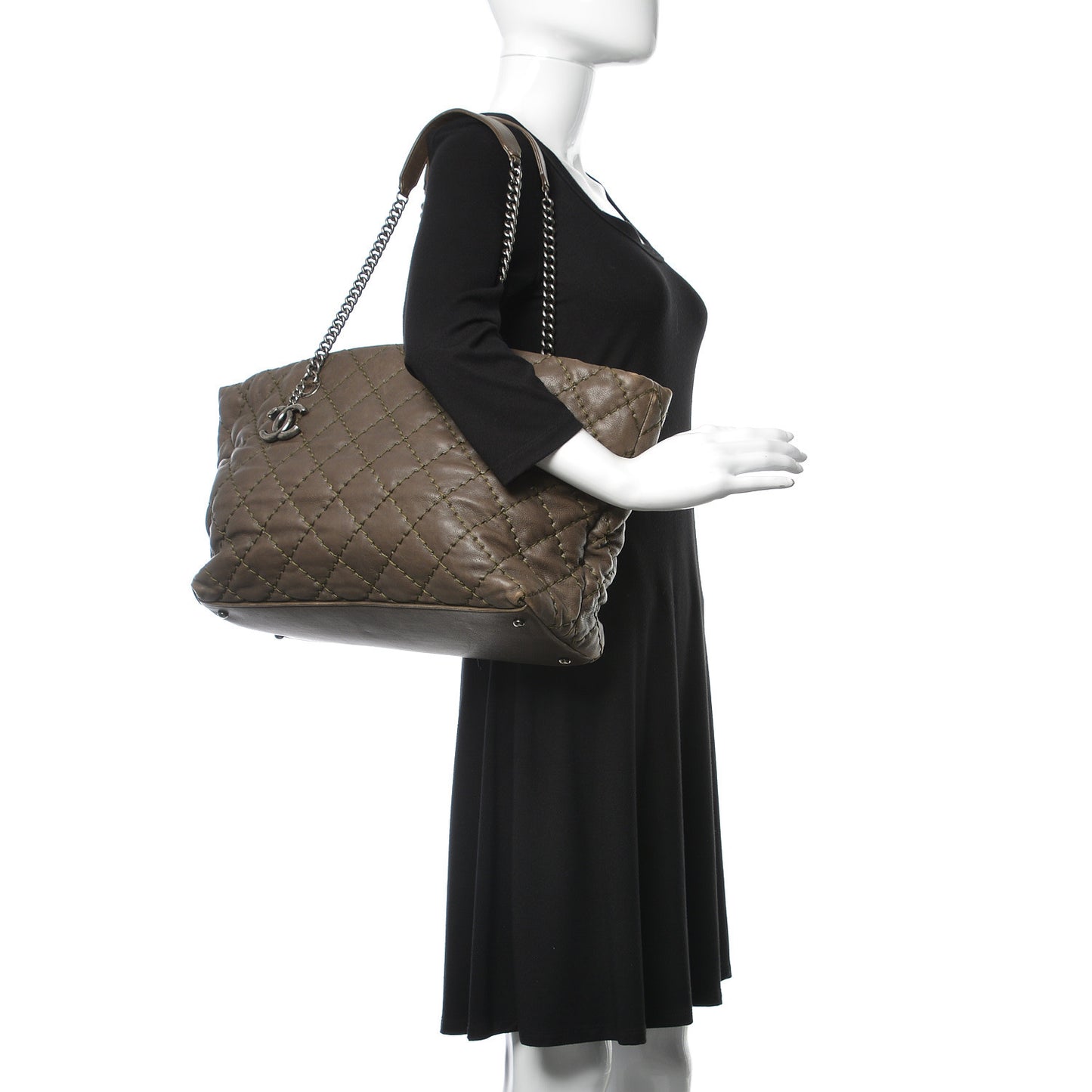 Calfskin Ultimate Stitch Shopping Tote Khaki