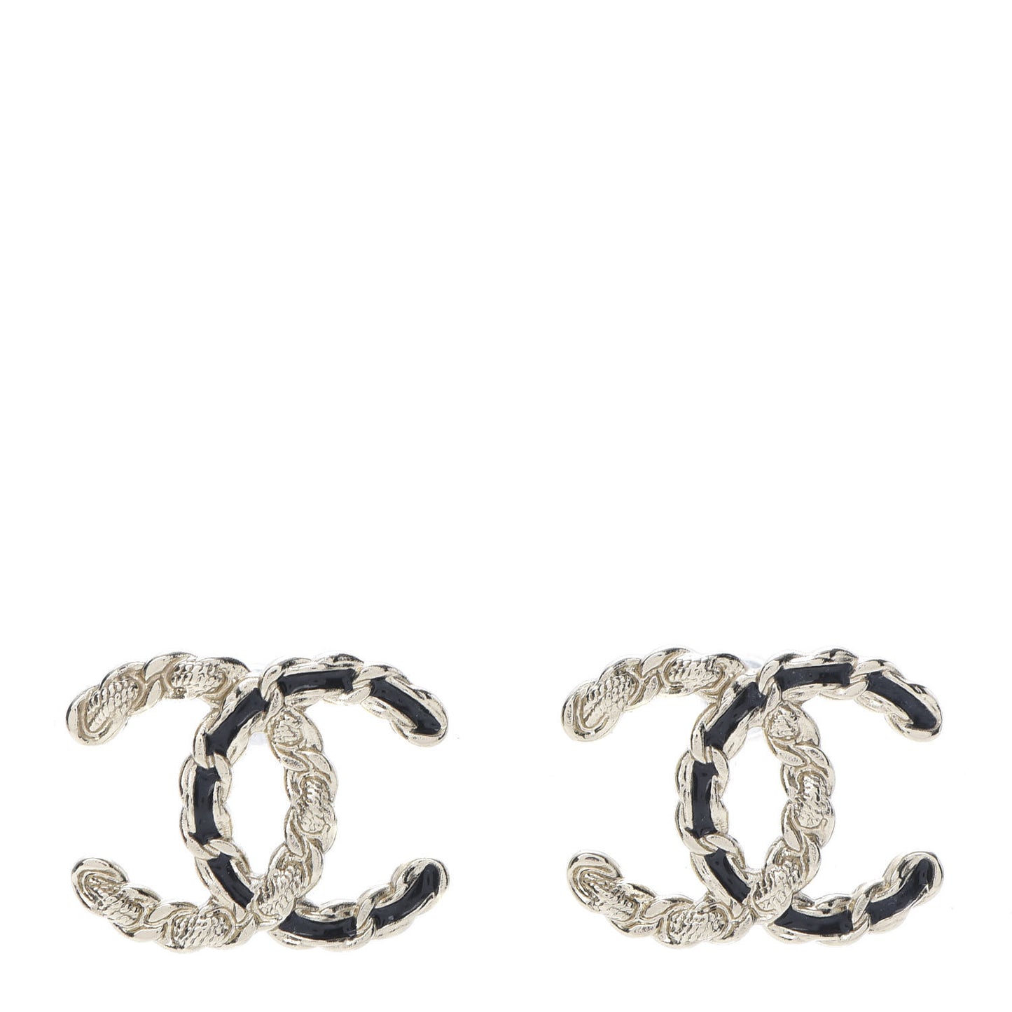 Enamel Metal Chain French New Wave CC Earrings Black Gold