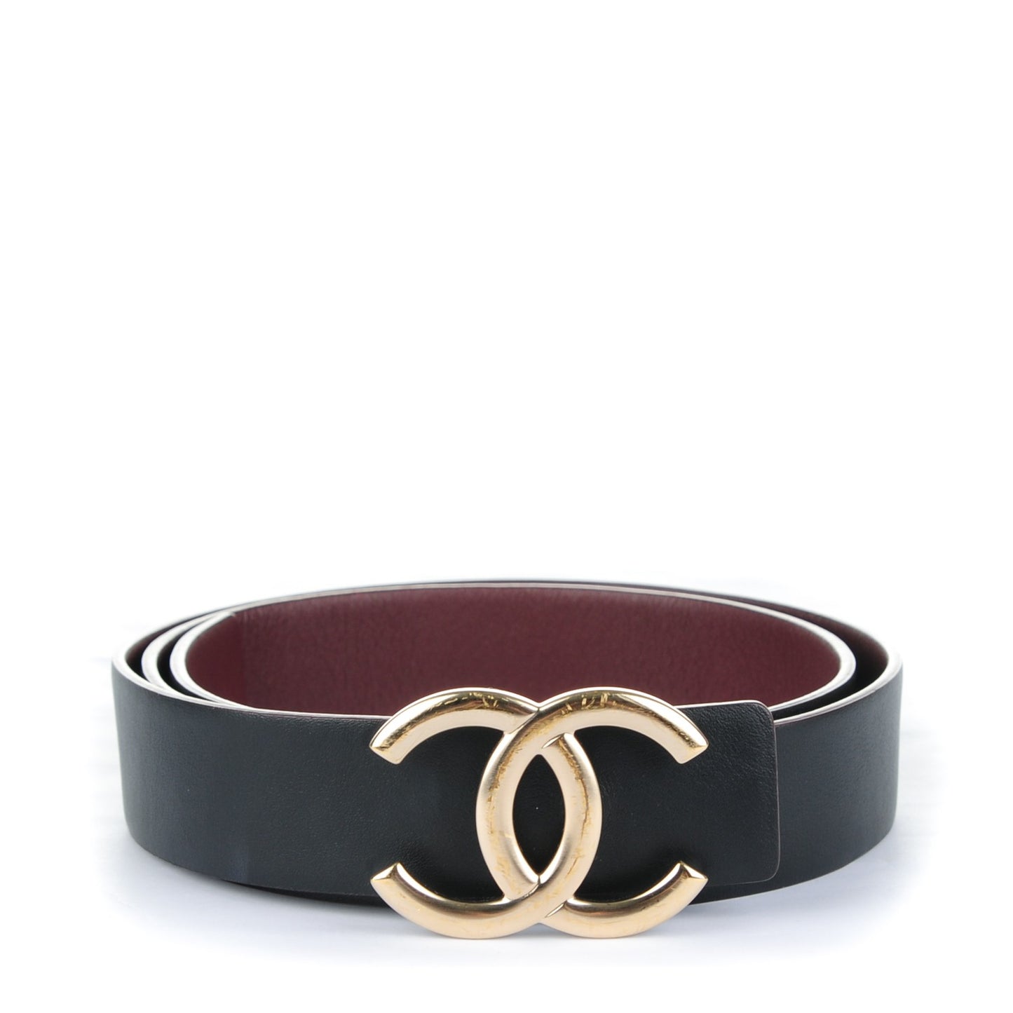 Calfskin CC Reversible Skinny Belt 85 34 Black Burgundy