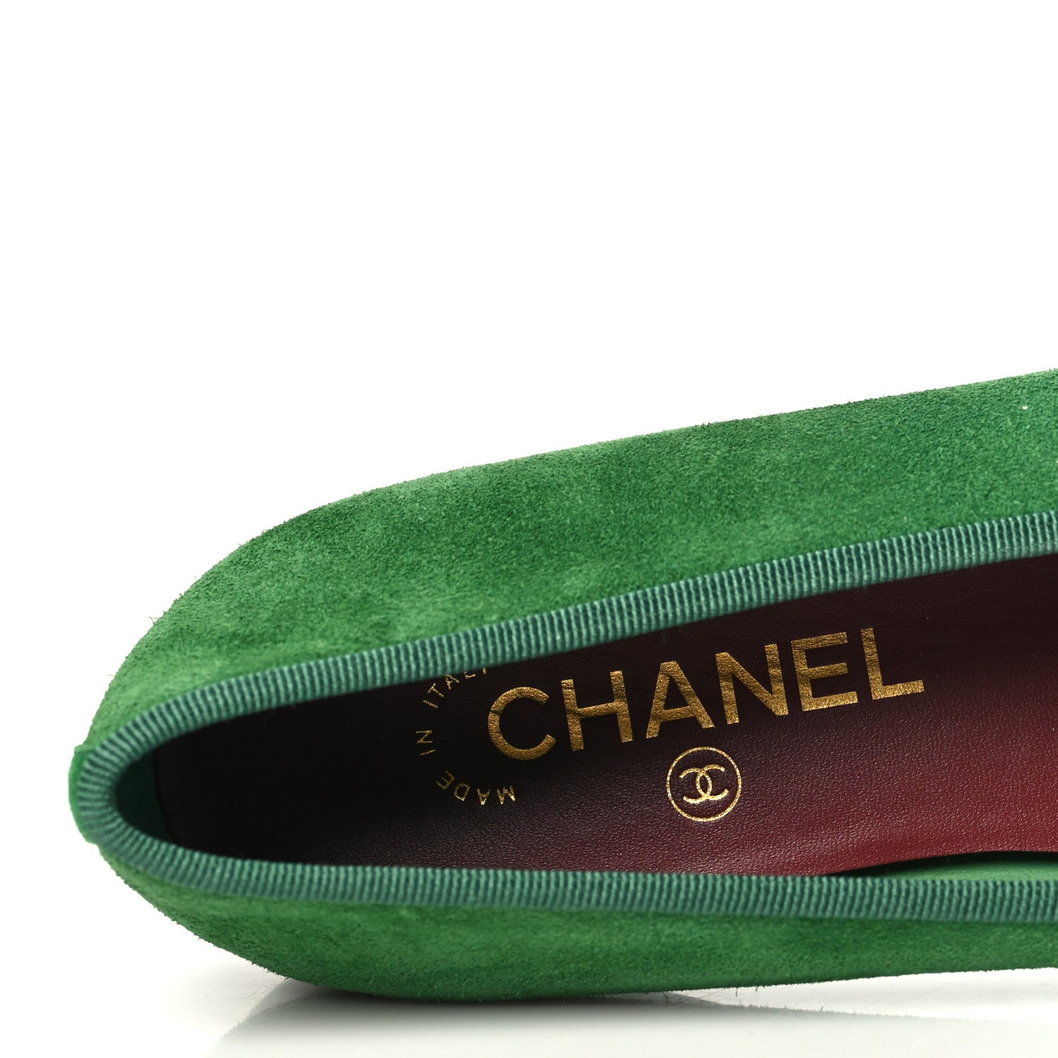 Chanel Suede Patent Cap Toe CC Ballerina Flats 37.5 Green 1941217