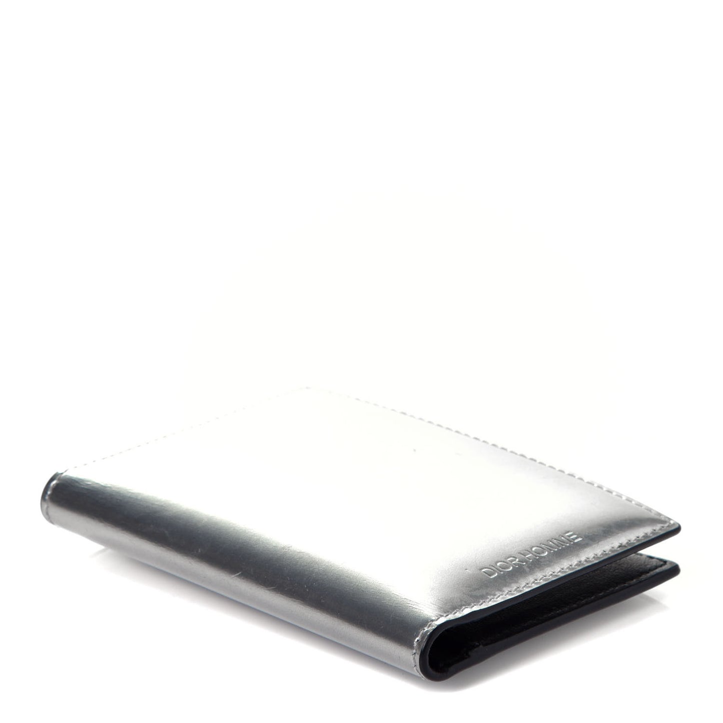 HOMME Metallic Calfskin Bi-Fold Card Holder Silver